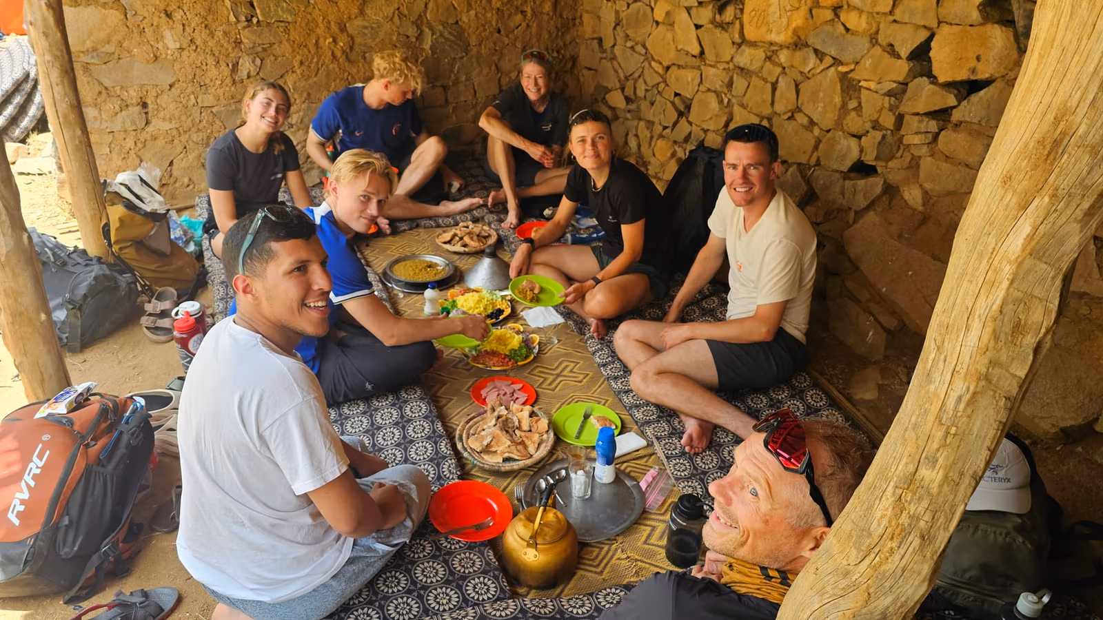 Group lunch inside stone azib