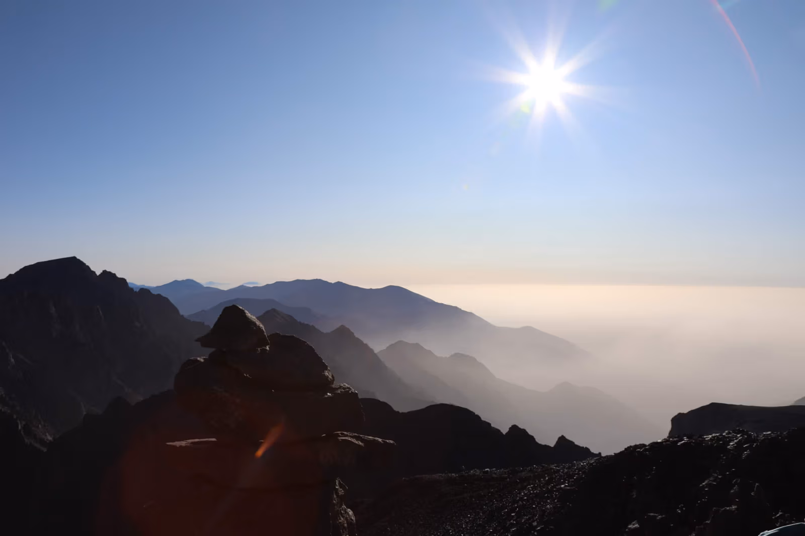 Sunrise over the ridges of the High Atlas above a sea of cloud